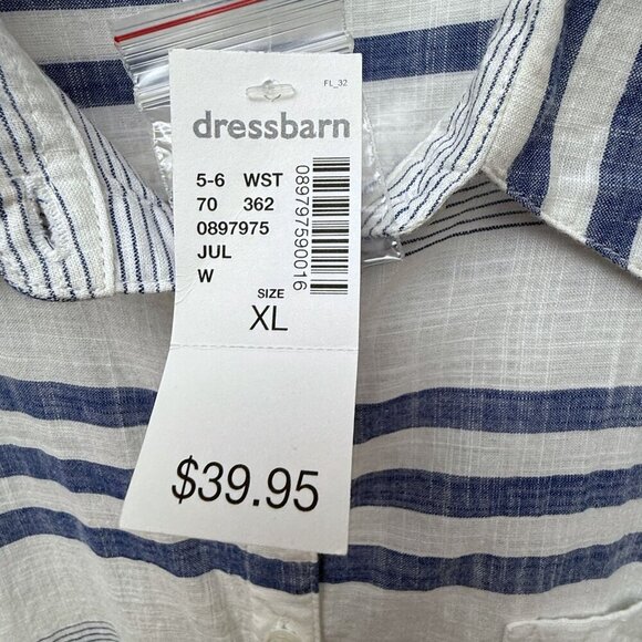 NEW Westport Blue Stripe Top XL Cotton Button Up Roll Sleeve Casual Dressbarn - Picture 6 of 9